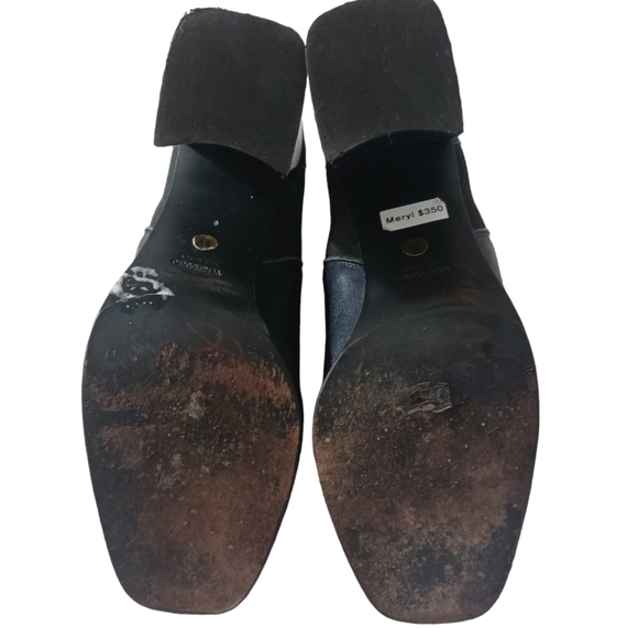 Cole Haan Blue Leather Meryl Ankle Boots Booties Flared Block Heels size 6.5 - Picture 7 of 10